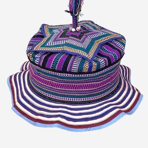 Colorful Adult Bucket Hat w/ Tassel Handwoven Handcrafted Vibrant Ethnic Boho